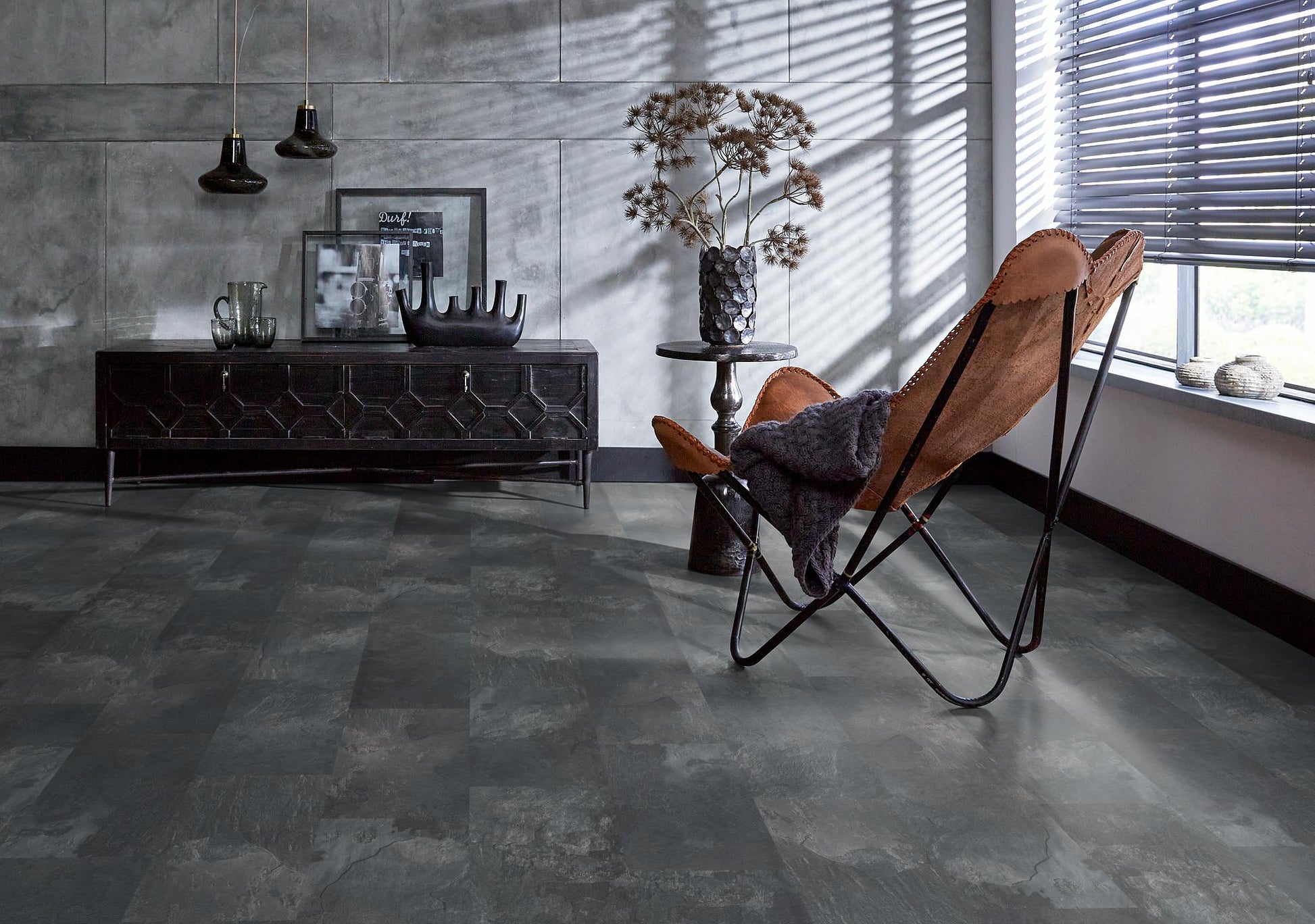 Floorlife Carrelage stratifié Madison Square Aqua Dark Grey 6394 - Aspect pierre naturelle 60.4 x 28 cm