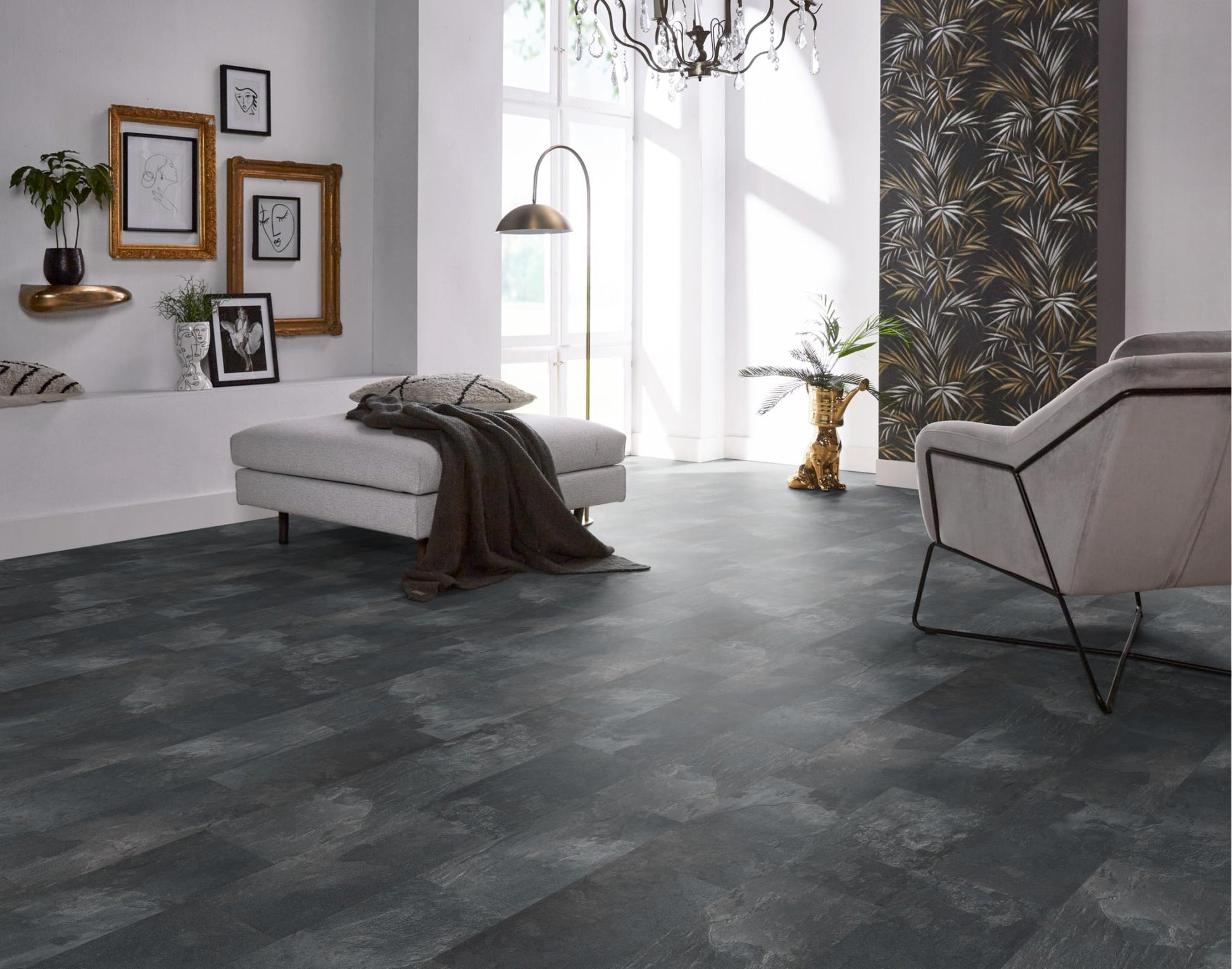 Floorlife Laminaat Tegel Madison Square Aqua Donkergrijs 6394 - Natuursteenlook 60.4 x 28 cm