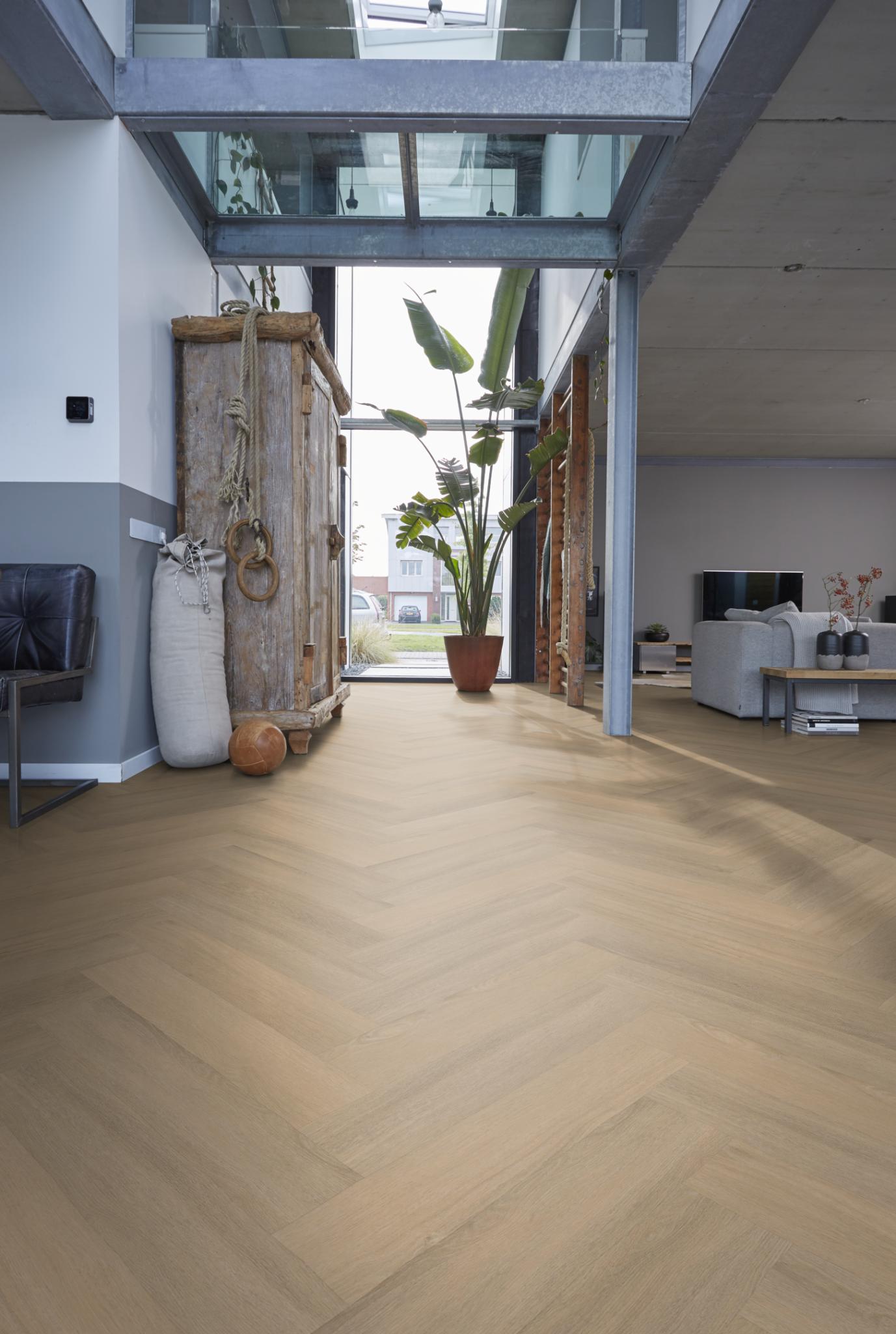 Floorlife YUP Sutton Herringbone Dryback Warm Beige 1504 Dryback PVC - Solza.nl