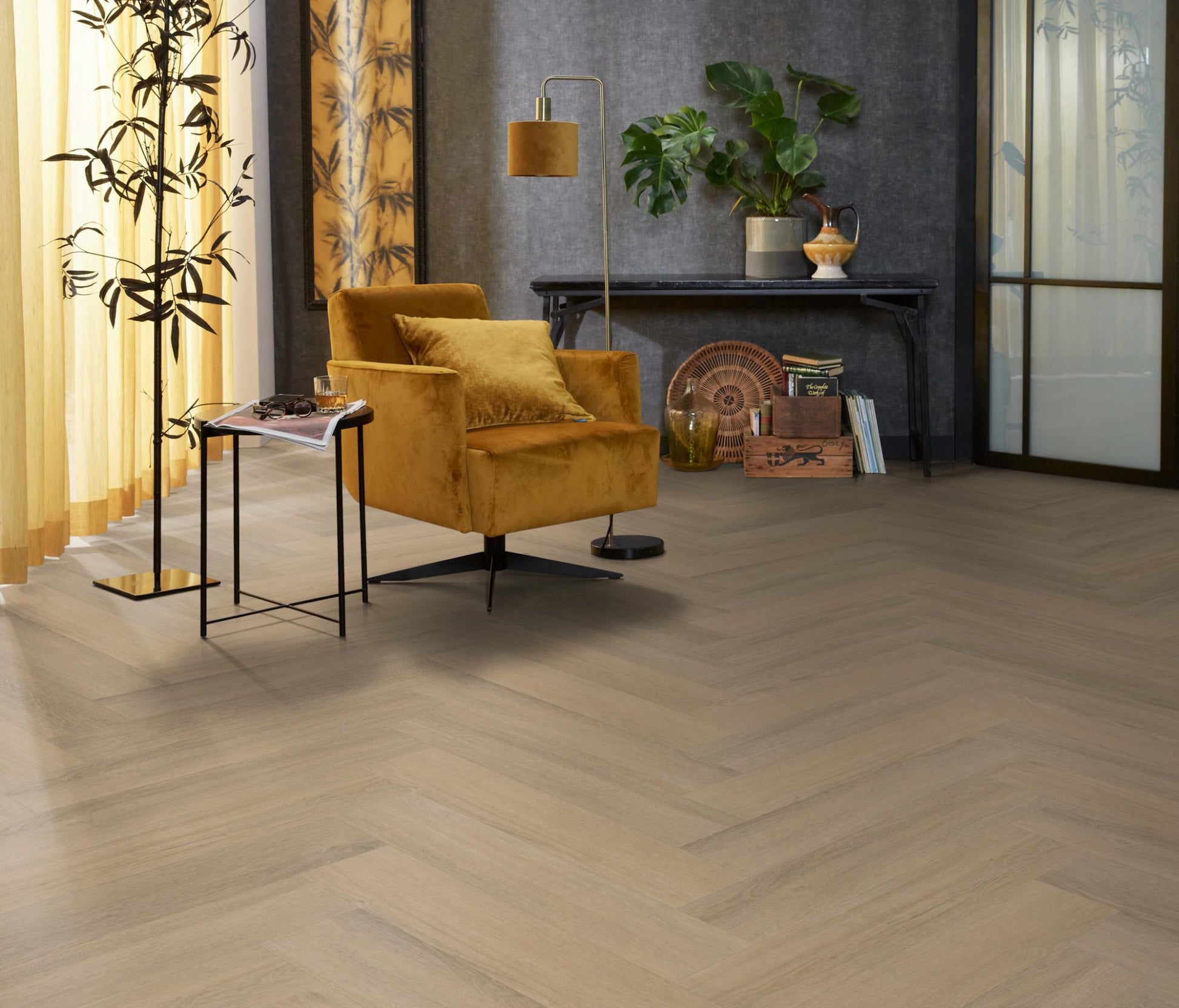 Floorlife YUP Sutton Herringbone Dryback Warm Beige 1504 Dryback PVC - Solza.nl