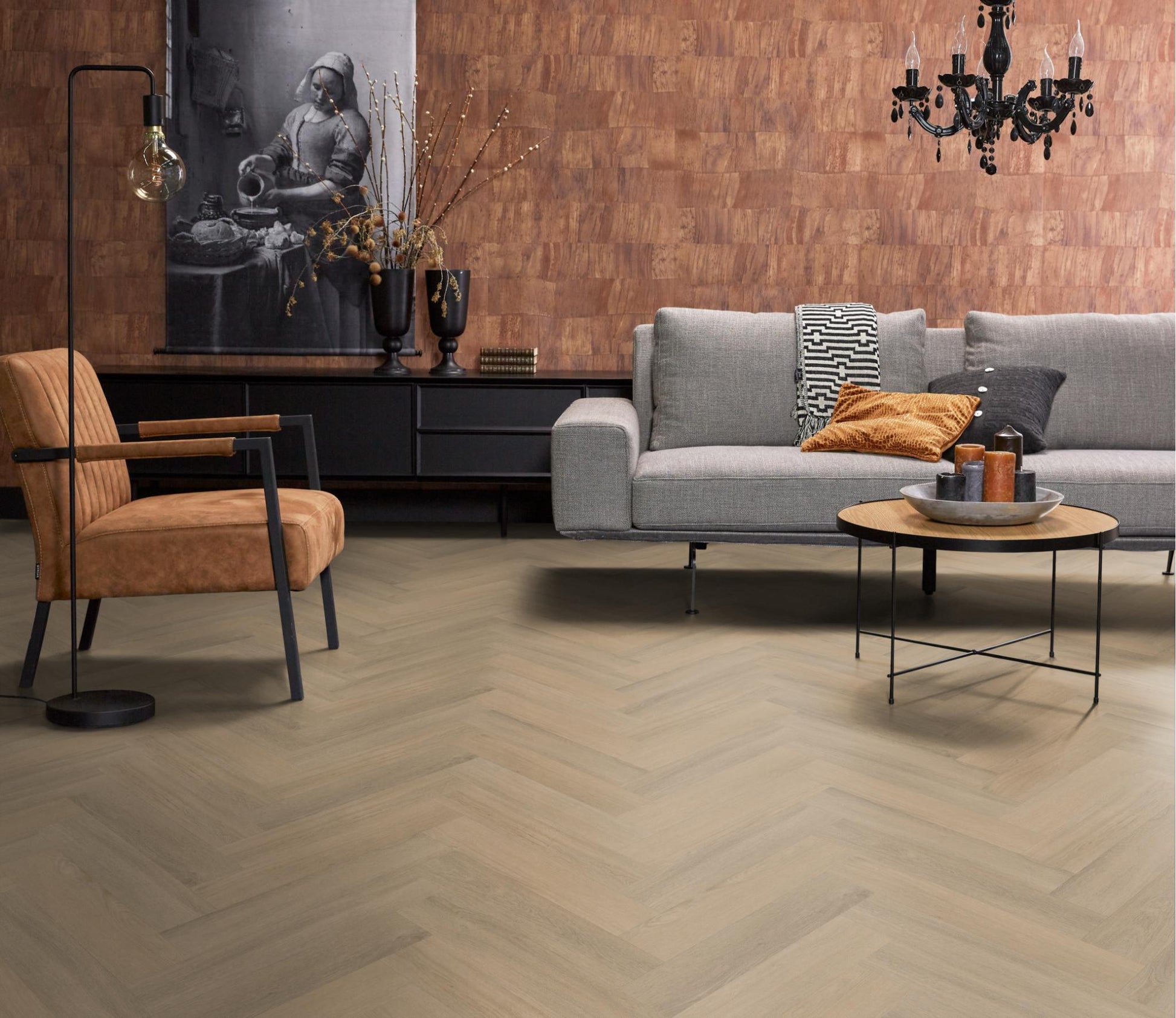Floorlife YUP Sutton Herringbone Dryback Warm Beige 1504 Dryback PVC - Solza.nl