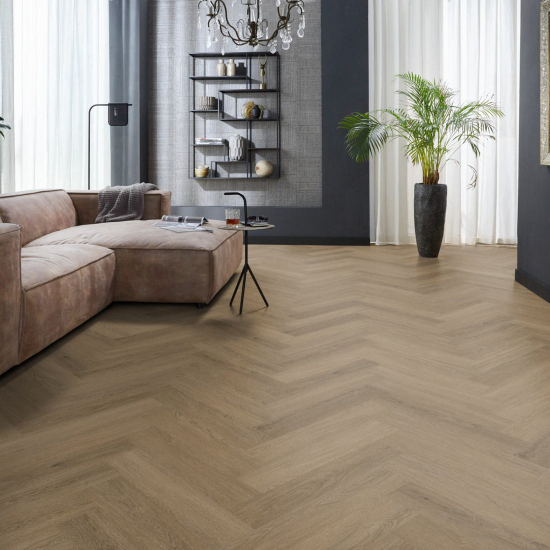 Floorlife YUP Sutton Light Brown Herringbone Dryback PVC - 9030150619 - Solza.nl