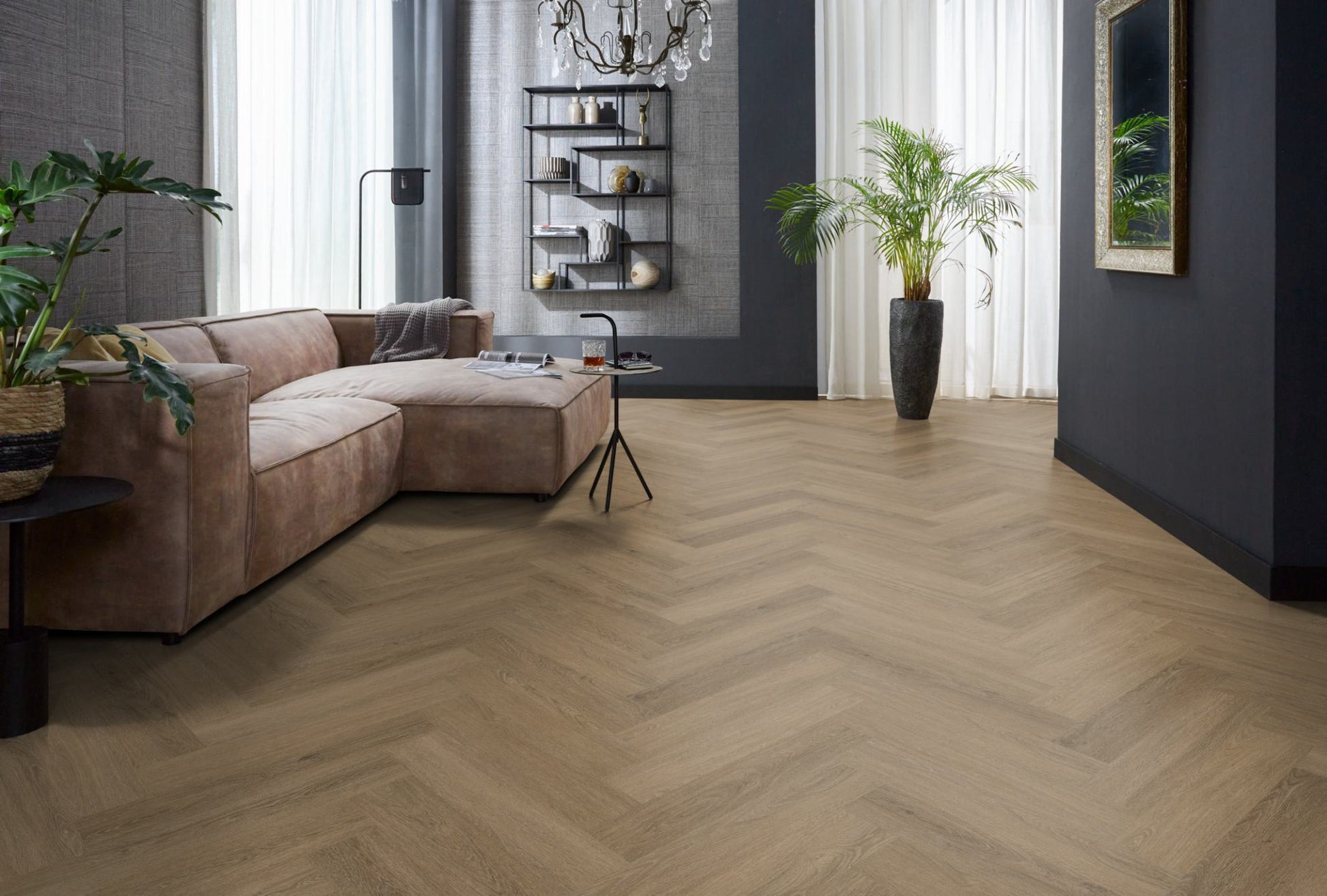 Floorlife YUP Sutton Light Brown Herringbone Dryback PVC - 9030150619 - Solza.nl