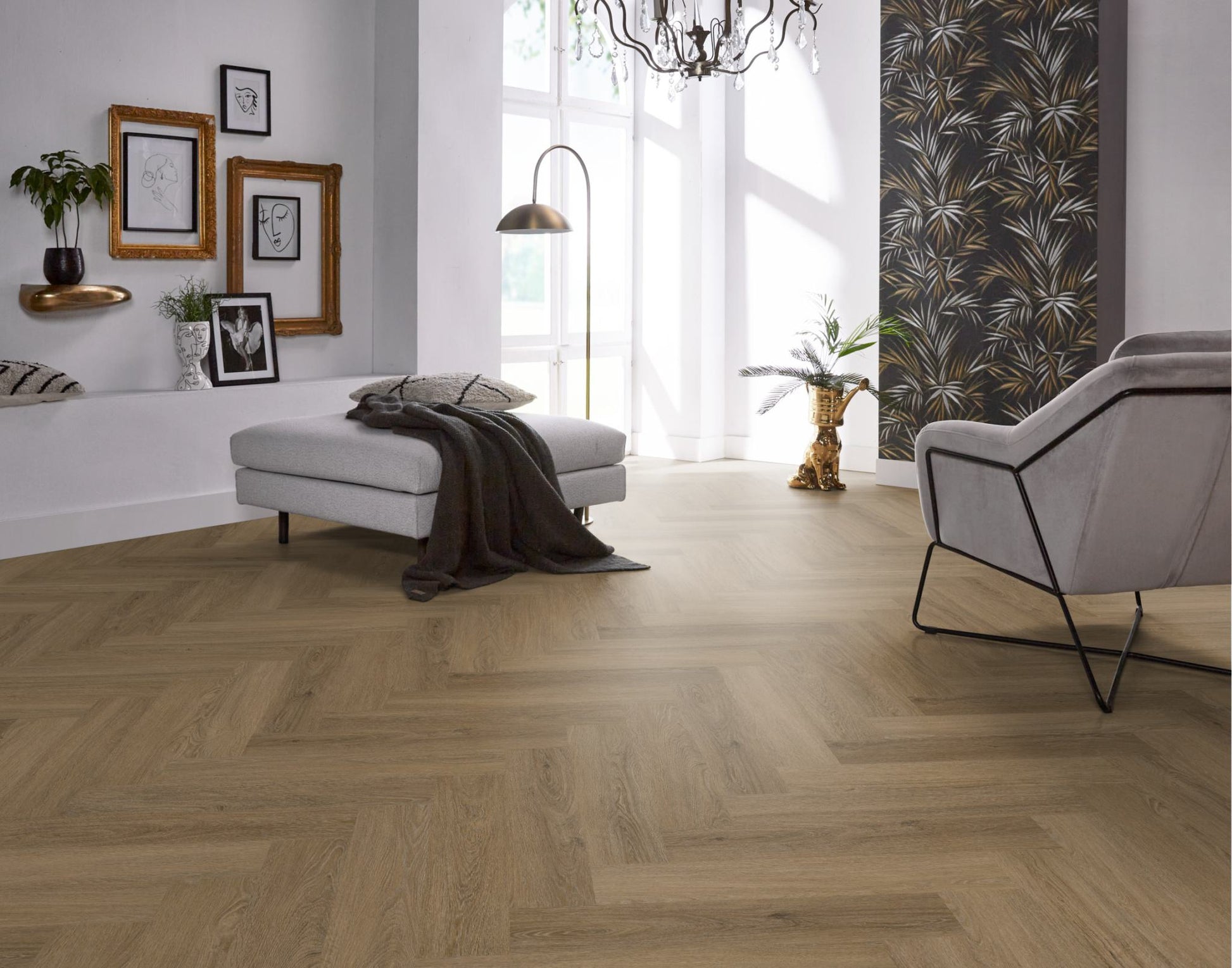 Floorlife YUP Sutton Light Brown Herringbone Dryback PVC - 9030150619 - Solza.nl