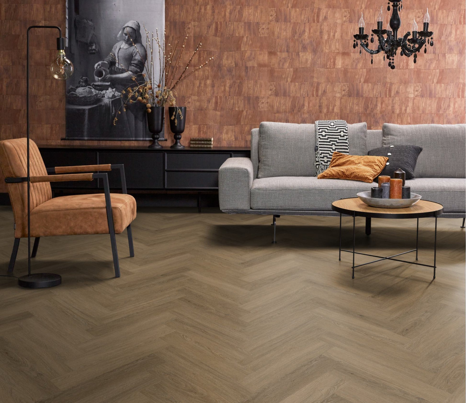 Floorlife YUP Sutton Light Brown Herringbone Dryback PVC - 9030150619 - Solza.nl