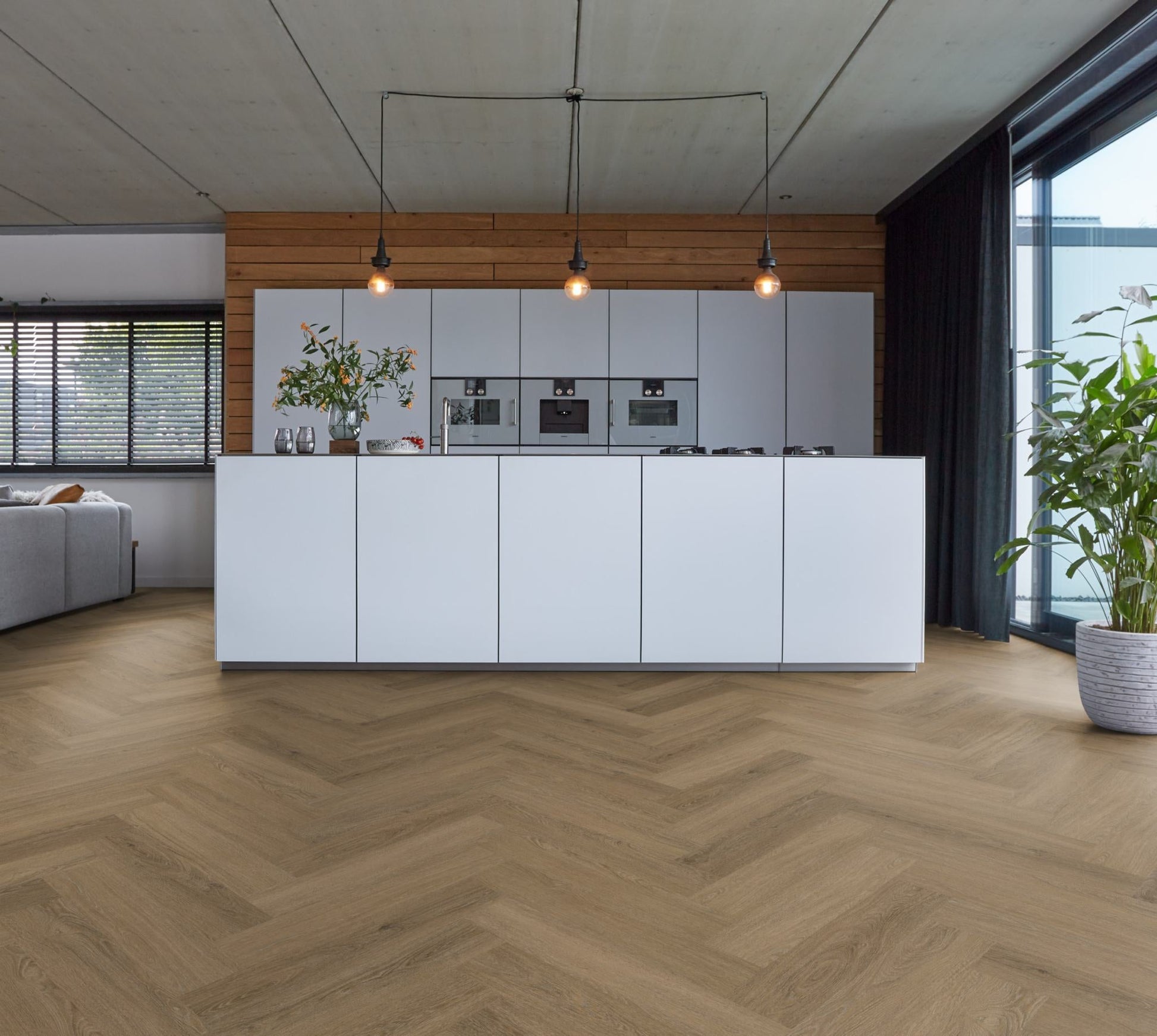 Floorlife YUP Sutton Light Brown Herringbone Dryback PVC - 9030150619 - Solza.nl
