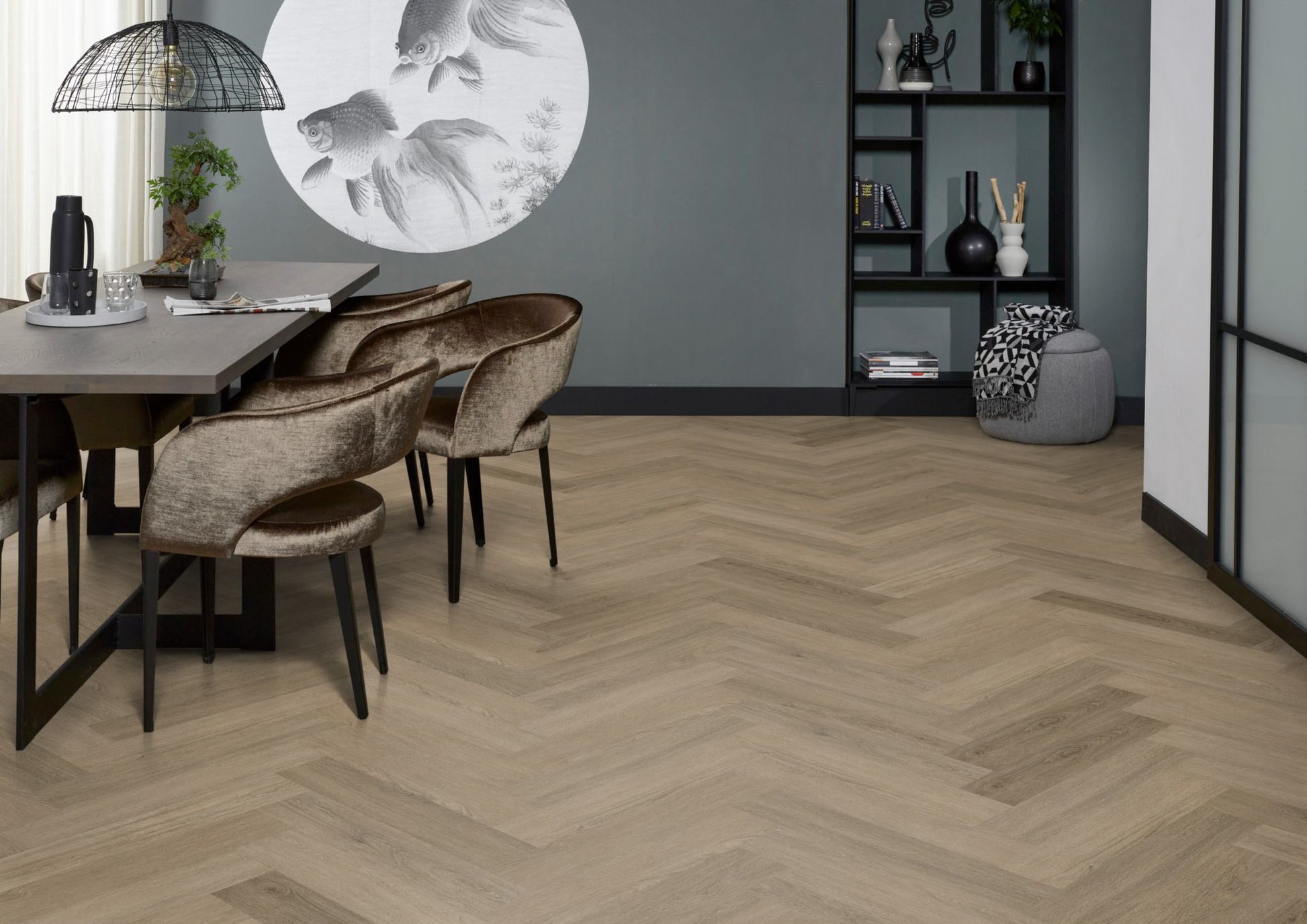 Floorlife YUP Sutton Smoky Herringbone Dryback PVC - 9030150519 - Solza.nl