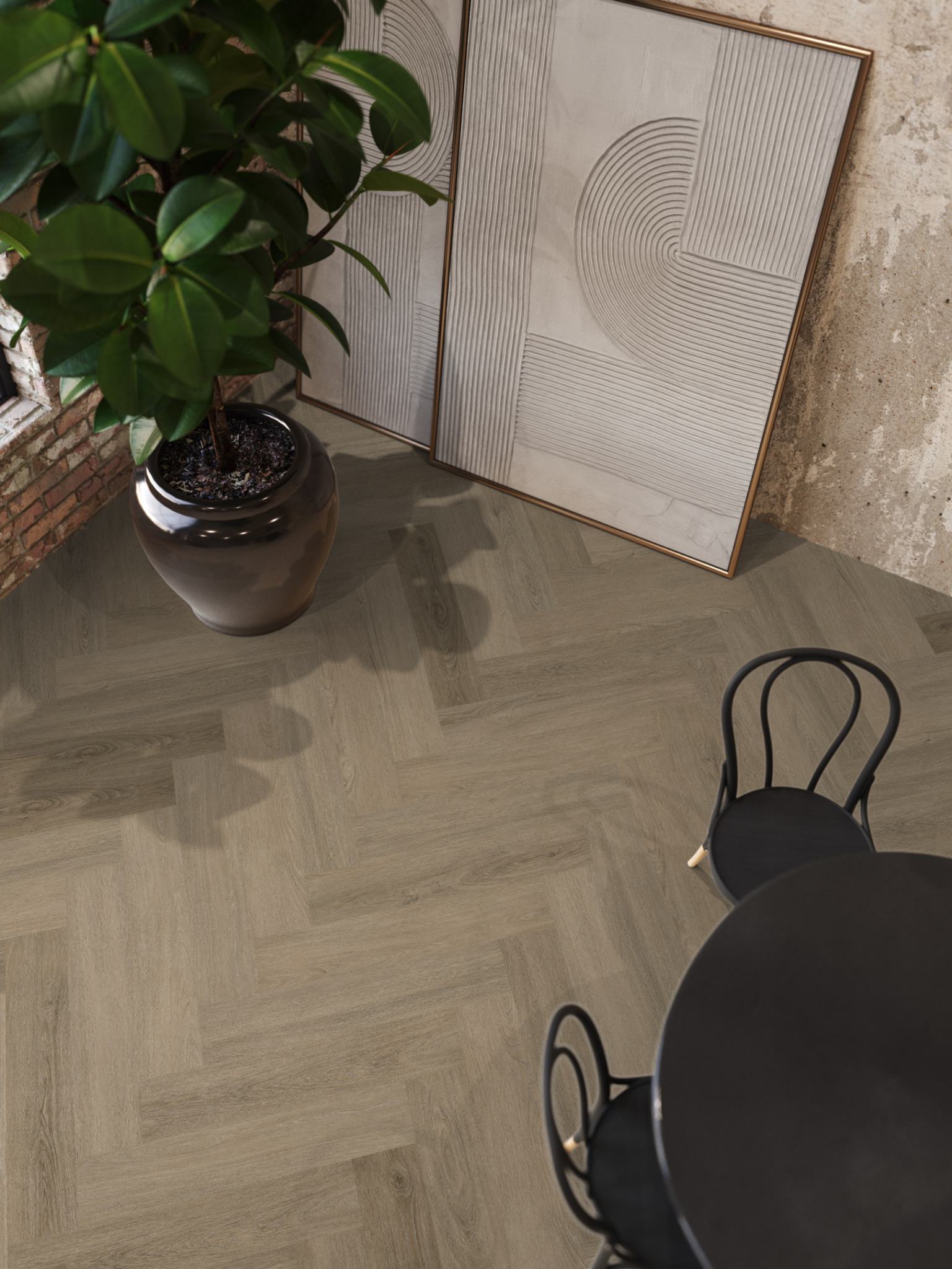 Floorlife YUP Sutton Smoky Herringbone Dryback PVC - 9030150519 - Solza.nl