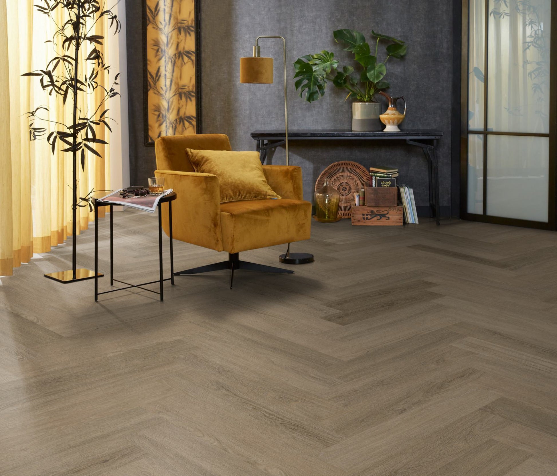 Floorlife YUP Sutton Smoky Herringbone Dryback PVC - 9030150519 - Solza.nl