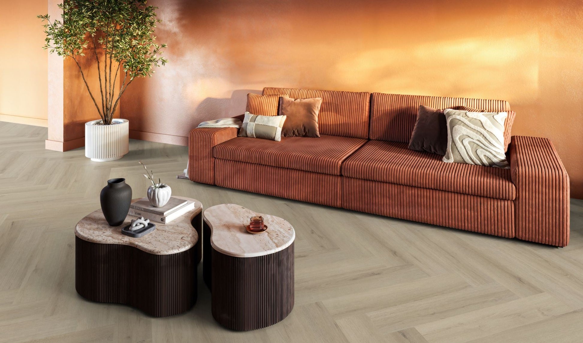 Floorlife YUP XL Greenford Beige Walvisgraat Dryback PVC - 6080101219 - Solza.nl