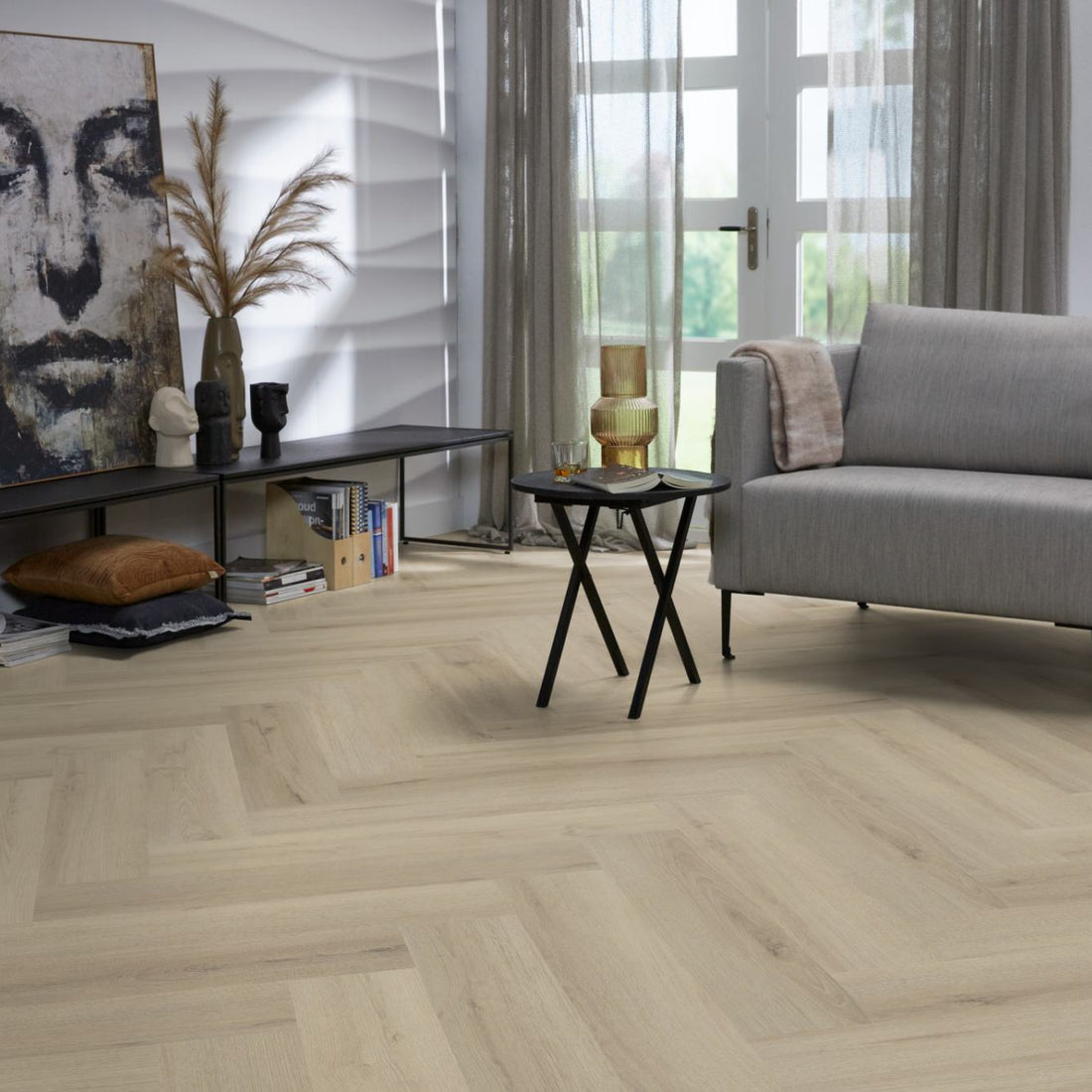Floorlife YUP XL Greenford Beige Walvisgraat Dryback PVC - 6080101219 - Solza.nl