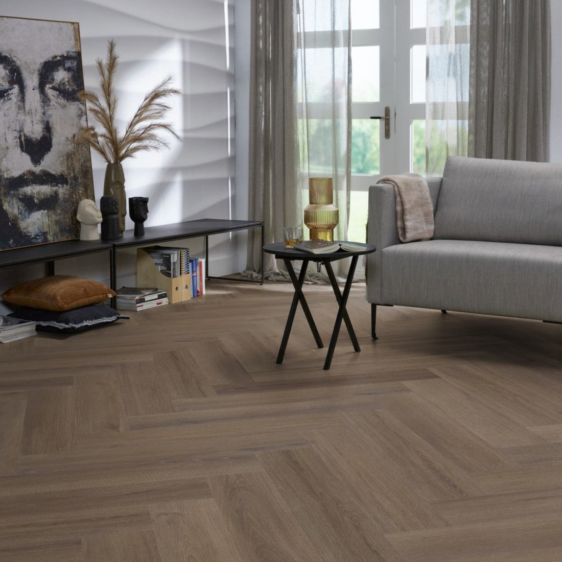 Floorlife YUP XL Greenford Brown Walvisgraat Dryback PVC - 6080101519 - Solza.nl