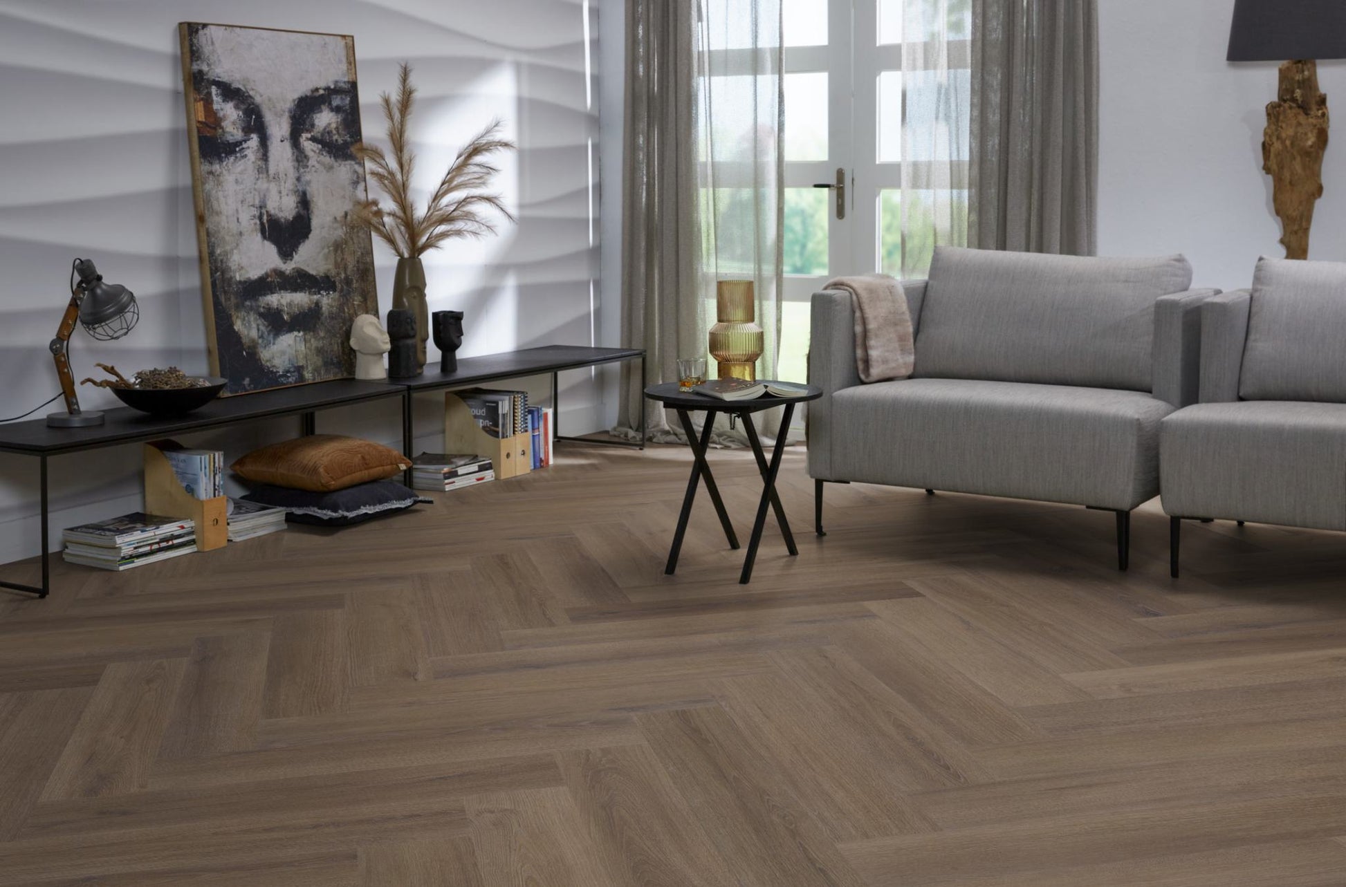 Floorlife YUP XL Greenford Brown Walvisgraat Dryback PVC - 6080101519 - Solza.nl