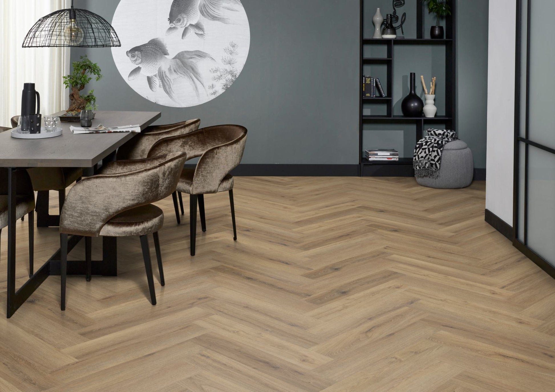 Floorlife YUP XL Greenford Light Brown Walvisgraat Dryback PVC - 6080101319 - Solza.nl