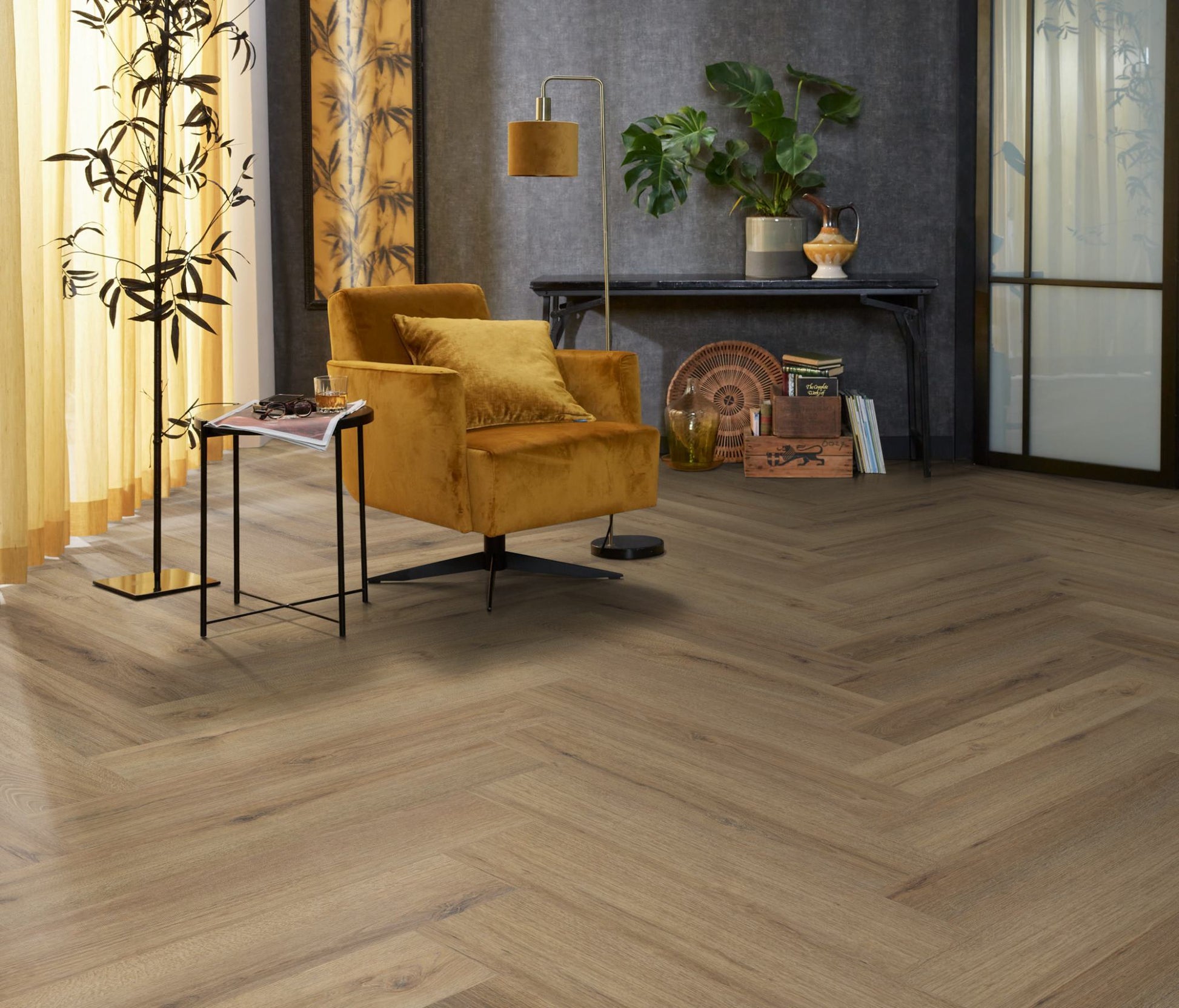 Floorlife YUP XL Greenford Light Brown Walvisgraat Dryback PVC - 6080101319 - Solza.nl