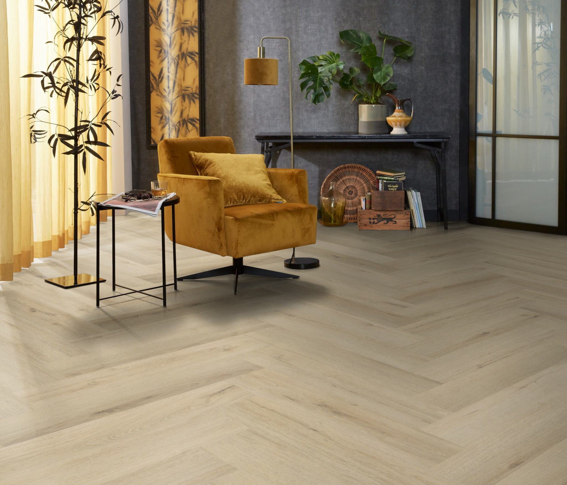 Floorlife YUP XL Greenford Warm Beige Walvisgraat Dryback PVC - 6080101119 - Solza.nl