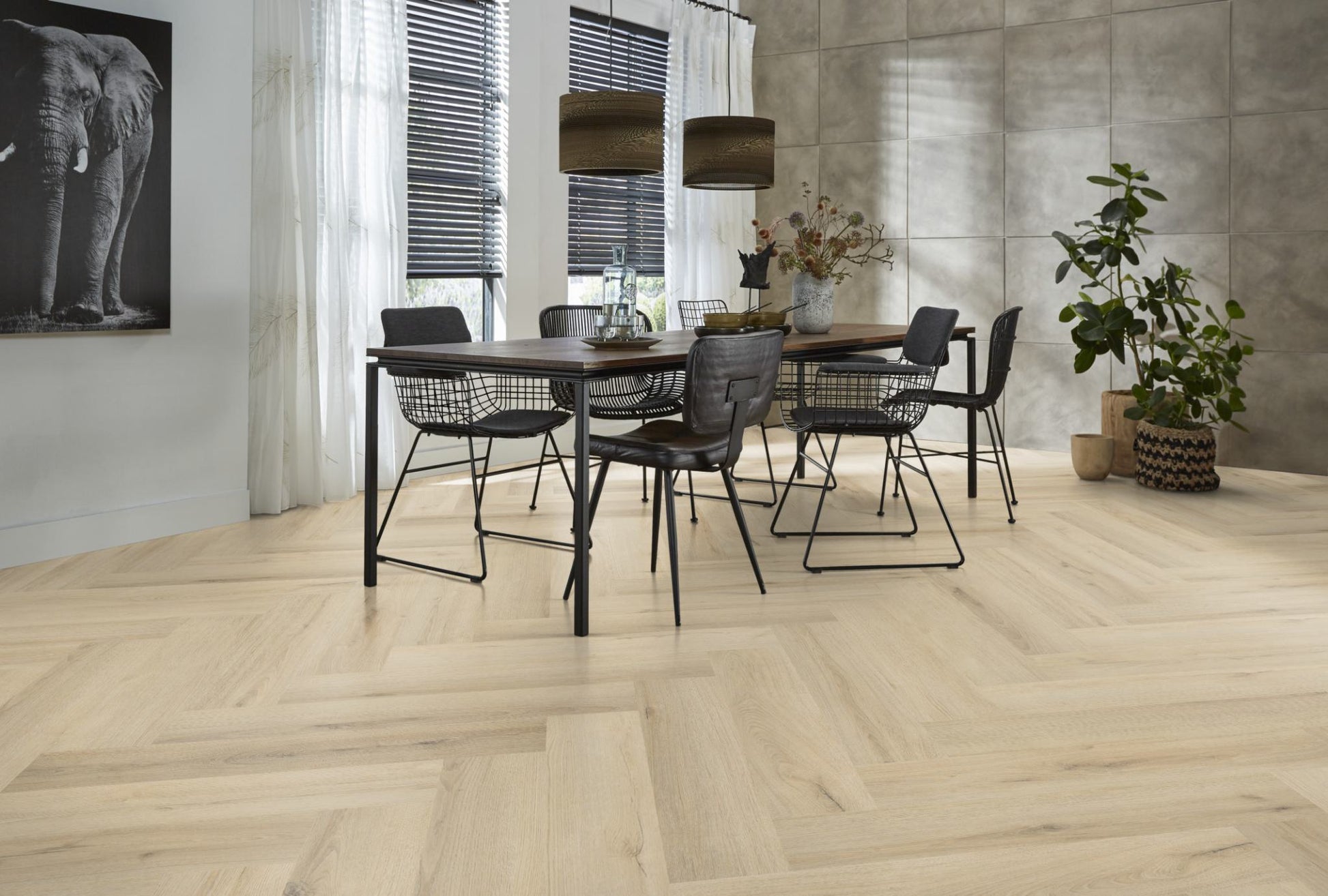 Floorlife YUP XL Greenford Warm Beige Walvisgraat Dryback PVC - 6080101119 - Solza.nl