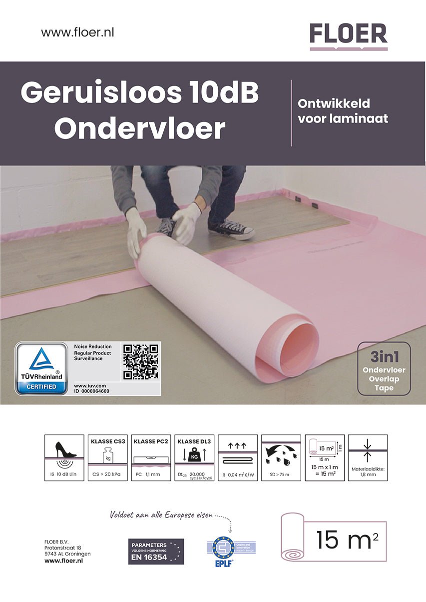 Floer Geruisloos Ondervloer 10 DB Geluidsreductie (TÜV gecertificeerd) - Solza