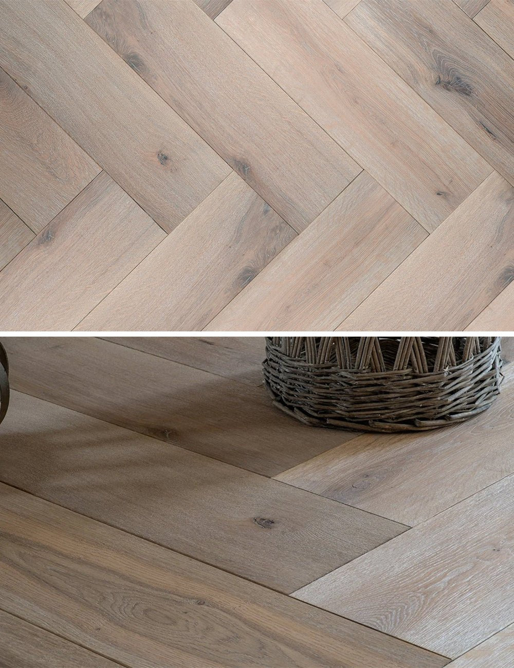 Parquet à chevrons Chêne rustique Multiplank brossé et huilé blanc FLR-4009 - Solza.nl