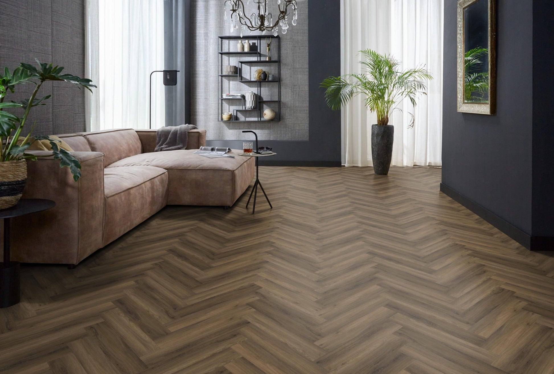 Floorlife Visgraat Click PVC YUP Herringbone Paddington Warm Brown 3501 SRC - Solza.nl