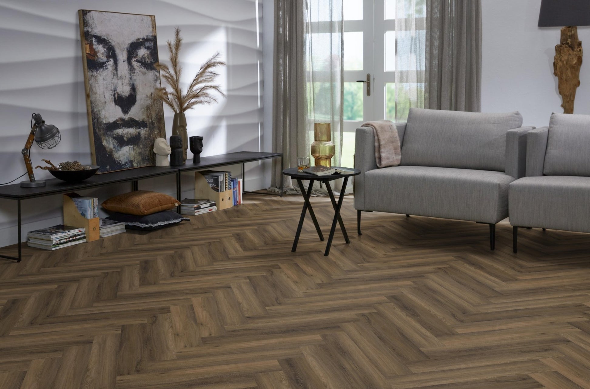 Floorlife Visgraat Click PVC YUP Herringbone Paddington Warm Brown 3501 SRC - Solza.nl