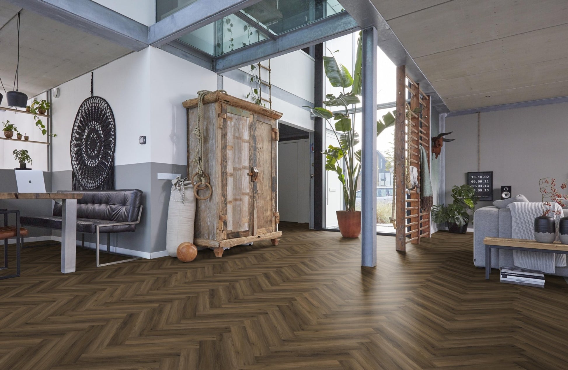 Floorlife Visgraat Click PVC YUP Herringbone Paddington Warm Brown 3501 SRC - Solza.nl