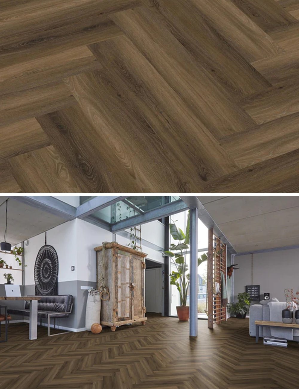 Floorlife Herringbone Click PVC YUP Herringbone Paddington Warm Brown 3501 SRC - Solza.fr