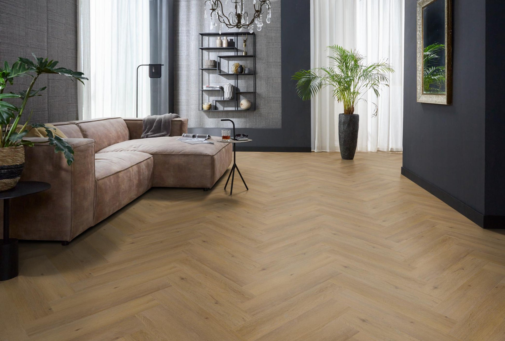 Floorlife Visgraat Click PVC YUP Leyton Herringbone Dark Oak 2823 SRC - Solza.nl