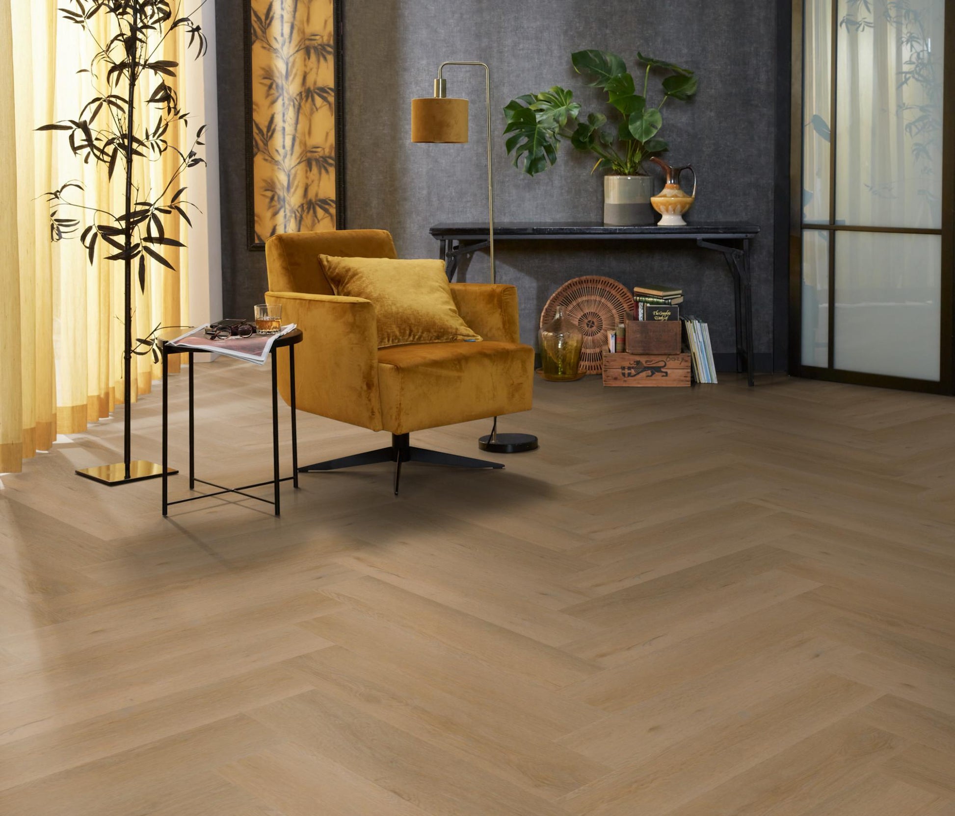 Floorlife Visgraat Click PVC YUP Leyton Herringbone Warm Oak 2825 SRC - Solza.nl