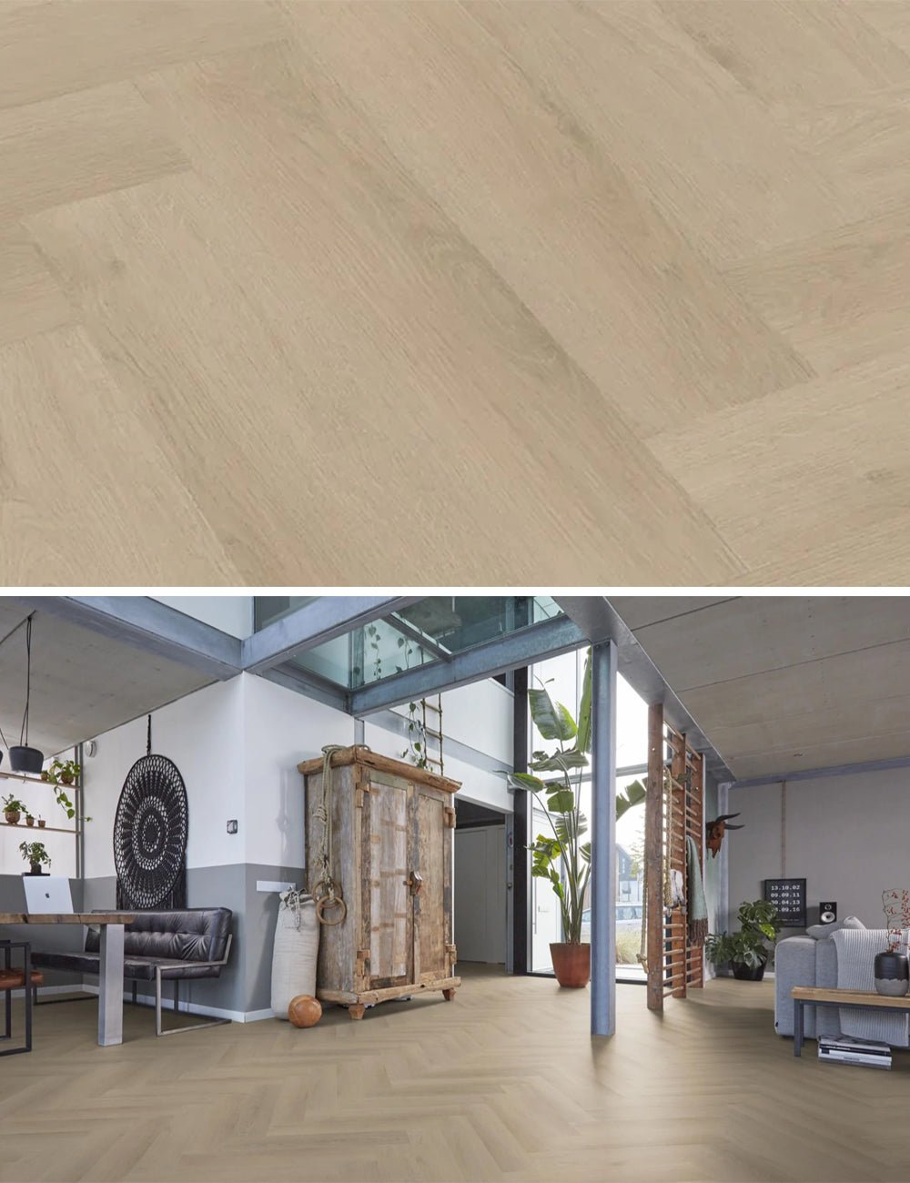 Floorlife Herringbone Click PVC YUP Merton Herringbone Beige 7610 - Solza.fr