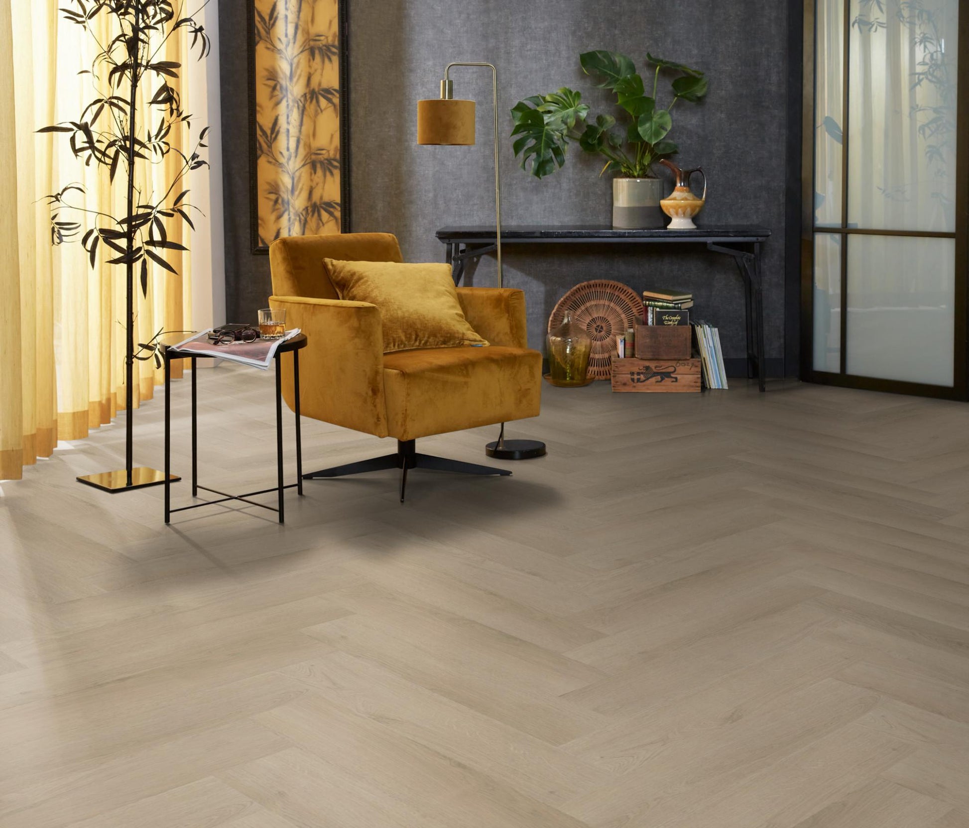 Floorlife Visgraat Click PVC YUP Merton Herringbone Beige 7610 - Solza.nl