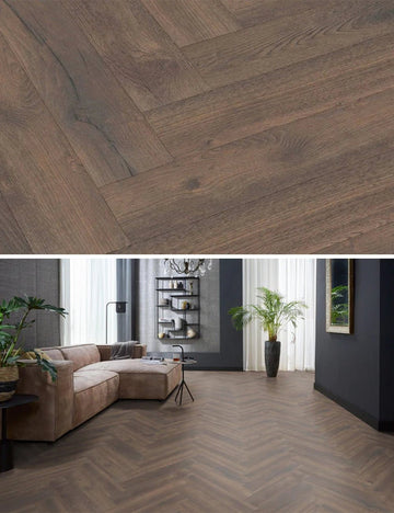 Floorlife Stratifié Herringbone Wood-look Bayside Oak dark smoked 3424 - Solza.fr