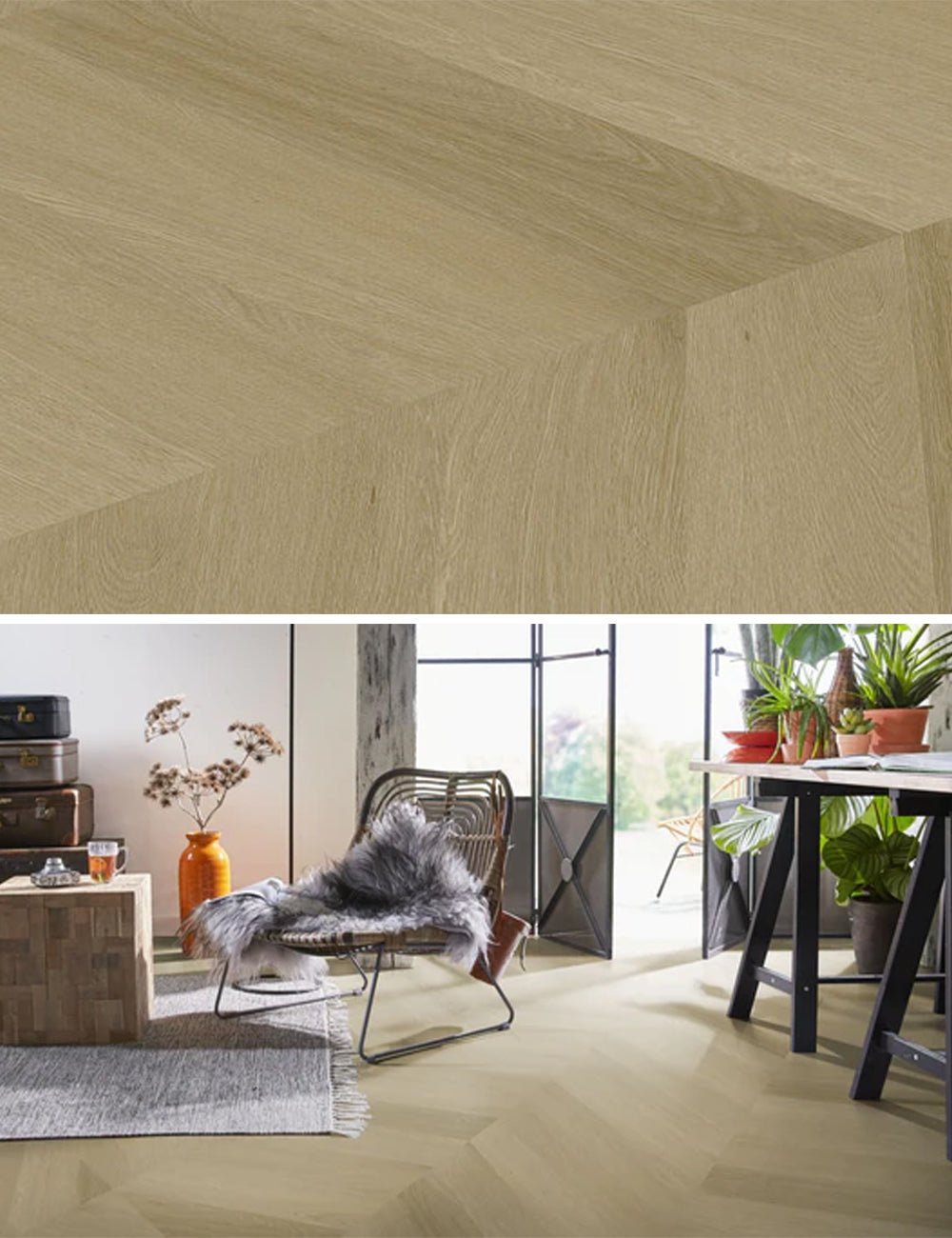 Floorlife Yup Fulham Chevron Warm Oak 1614 Dryback PVC - Point de Hongrie - Solza.fr