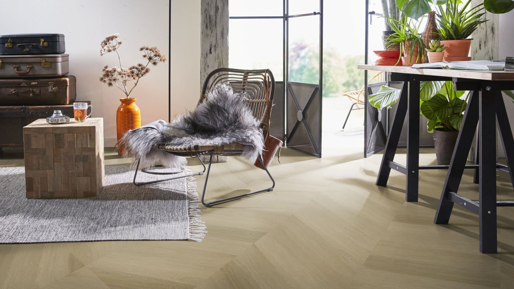 Floorlife Yup Fulham Chevron Warm Oak 1614 Dryback PVC - Hongaarse Punt - Solza.nl