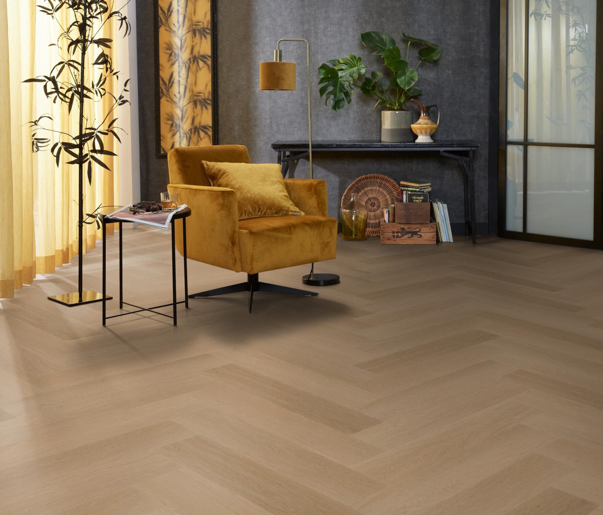 Floorlife Yup Fulham Herringbone Dark Oak Dryback PVC - Solza.nl