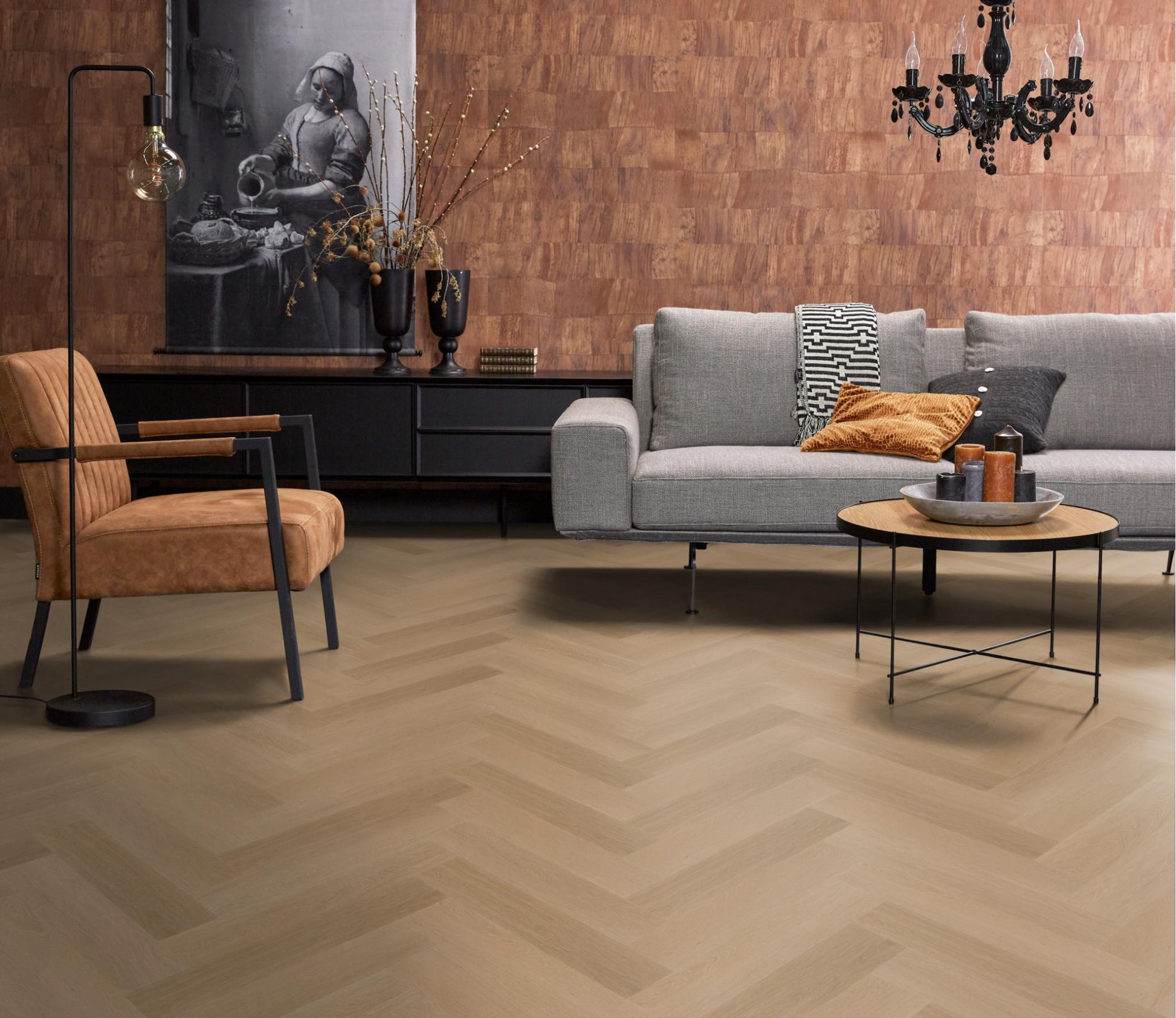 Floorlife Yup Fulham Herringbone Dark Oak Dryback PVC - Solza.fr