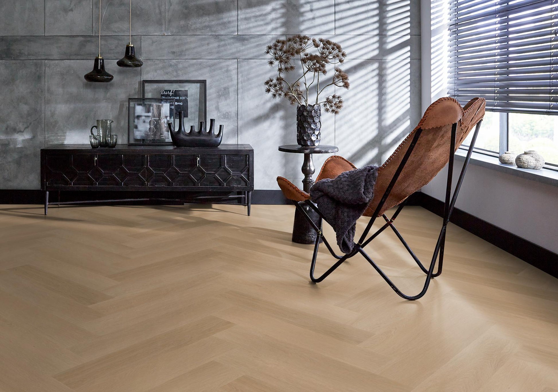 Floorlife Yup Fulham Herringbone Dark Oak Dryback PVC - Solza.nl