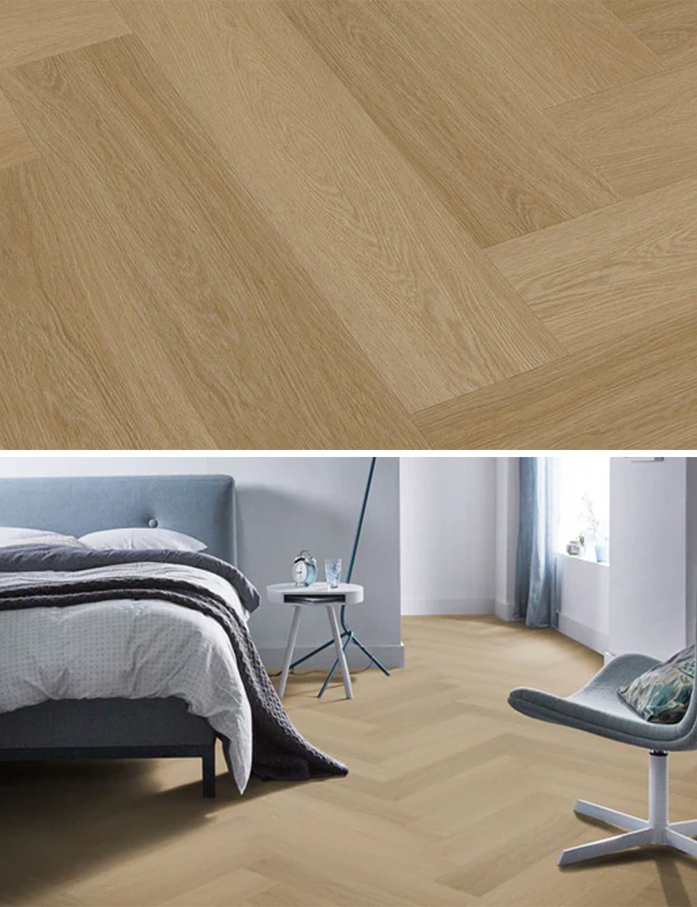 Floorlife Yup Fulham Herringbone Warm Oak 1614 Dryback PVC - Chevrons sans rouille - Solza.fr