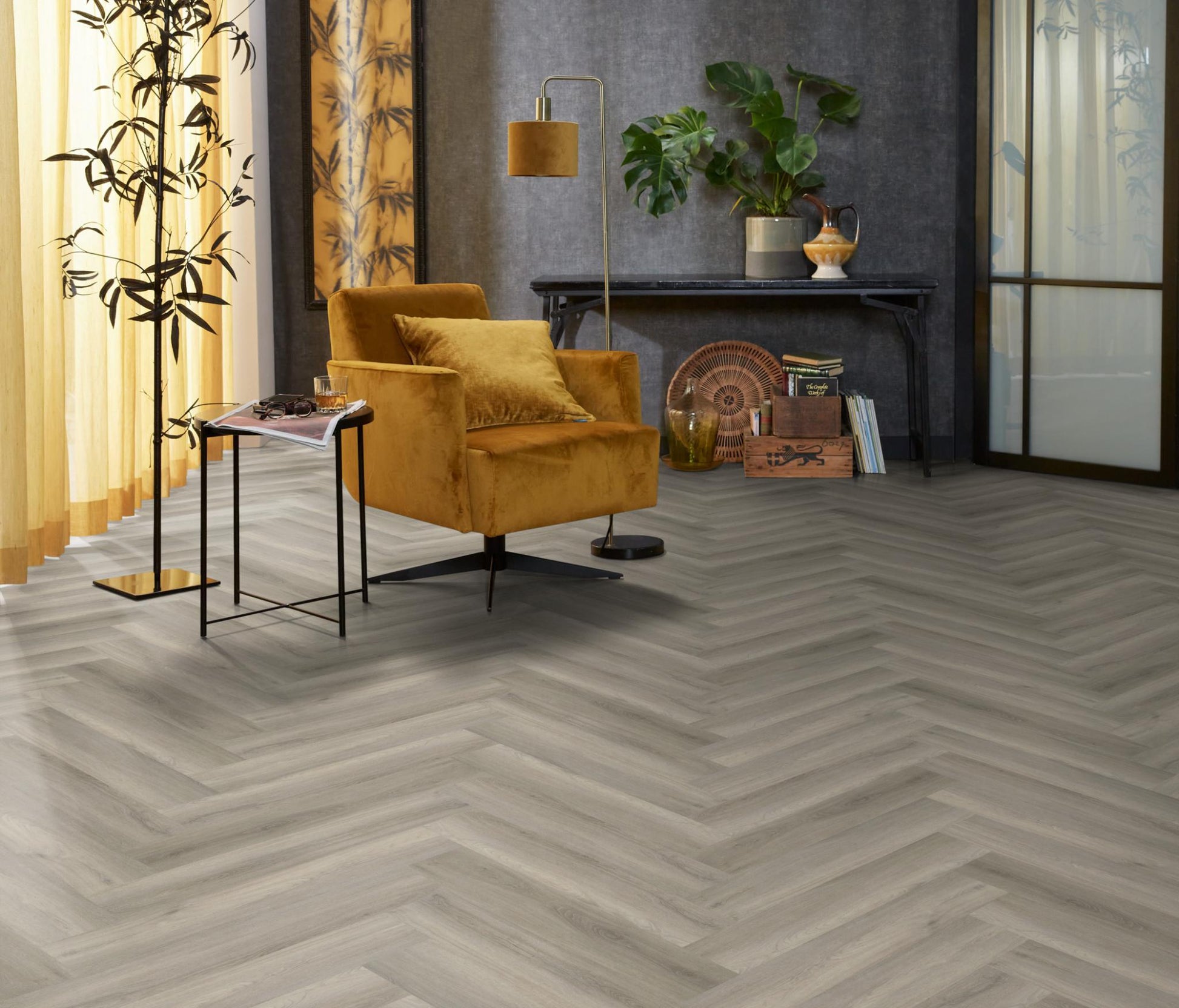 Floorlife Yup Herringbone Paddington Grey Dryback PVC - Solza.nl