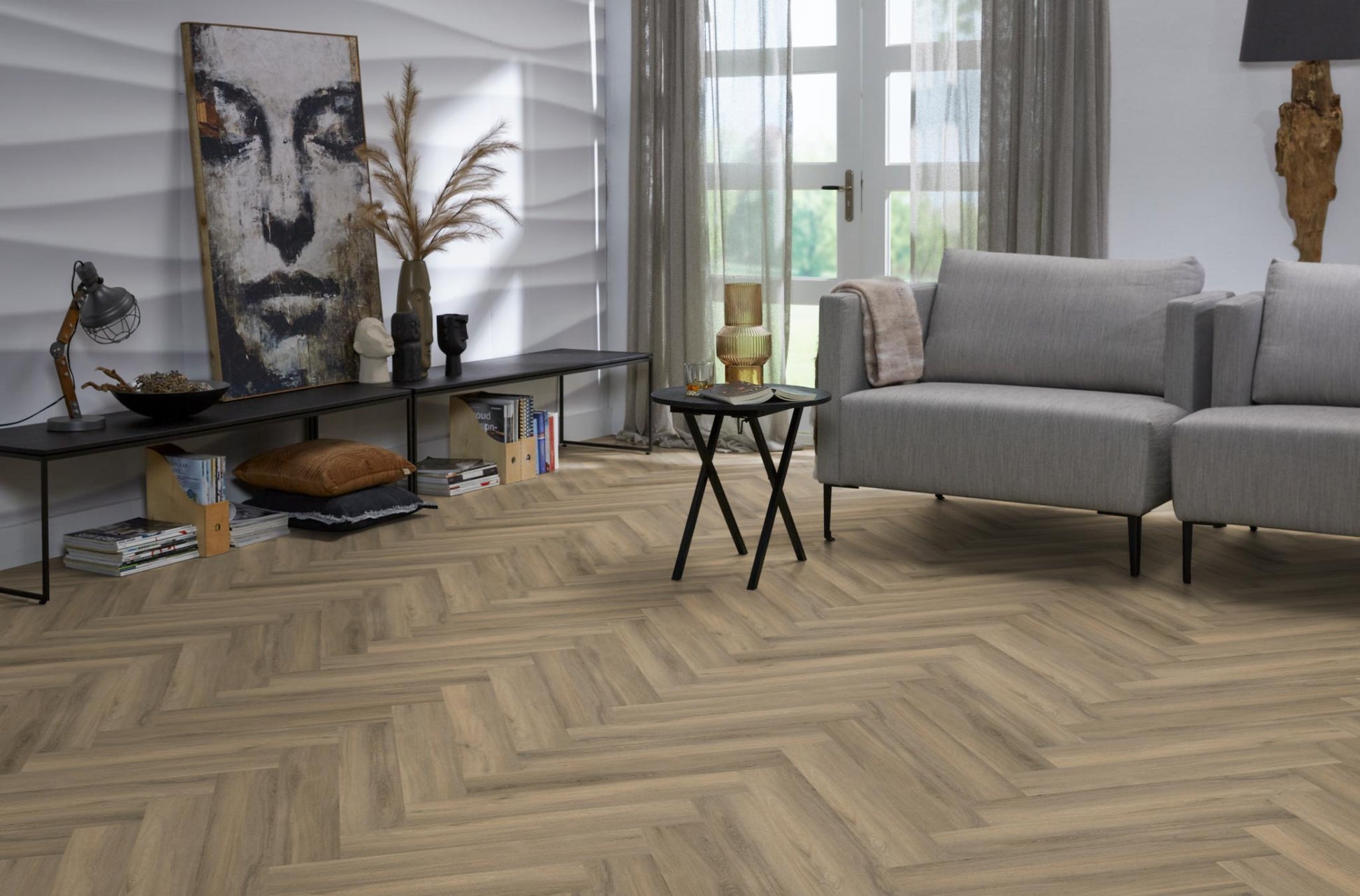 Floorlife Yup Herringbone Paddington Light Brown Dryback PVC - Solza.nl