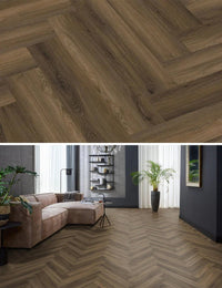 Floorlife Yup Herringbone Paddington Warm Brown Dryback PVC - Solza.nl