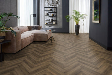 Floorlife Yup Herringbone Paddington Warm Brown Dryback PVC