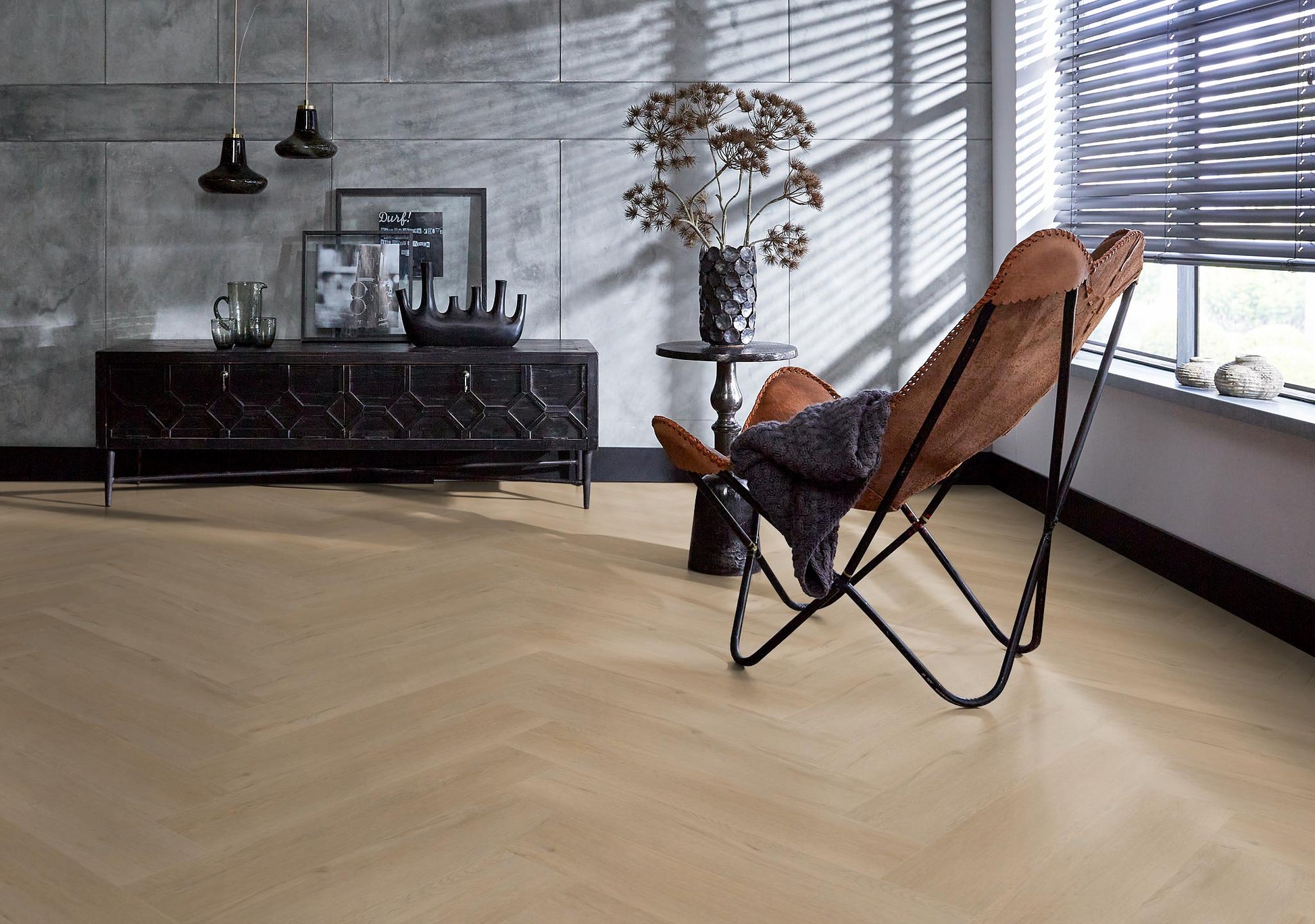 Floorlife Yup Leyton Herringbone Beige Dryback PVC - Solza.nl