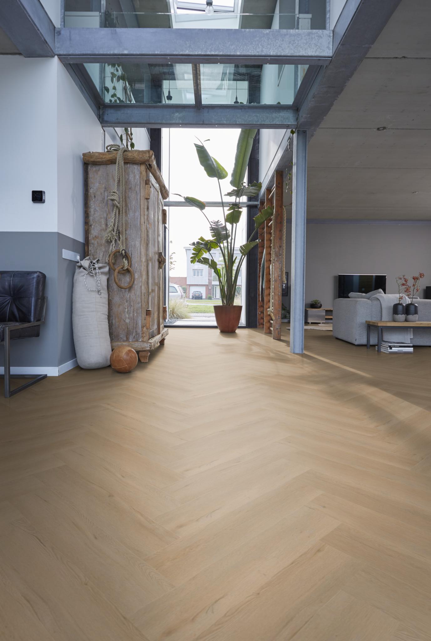 Floorlife Yup Leyton Herringbone Beige Dryback PVC - Solza.nl