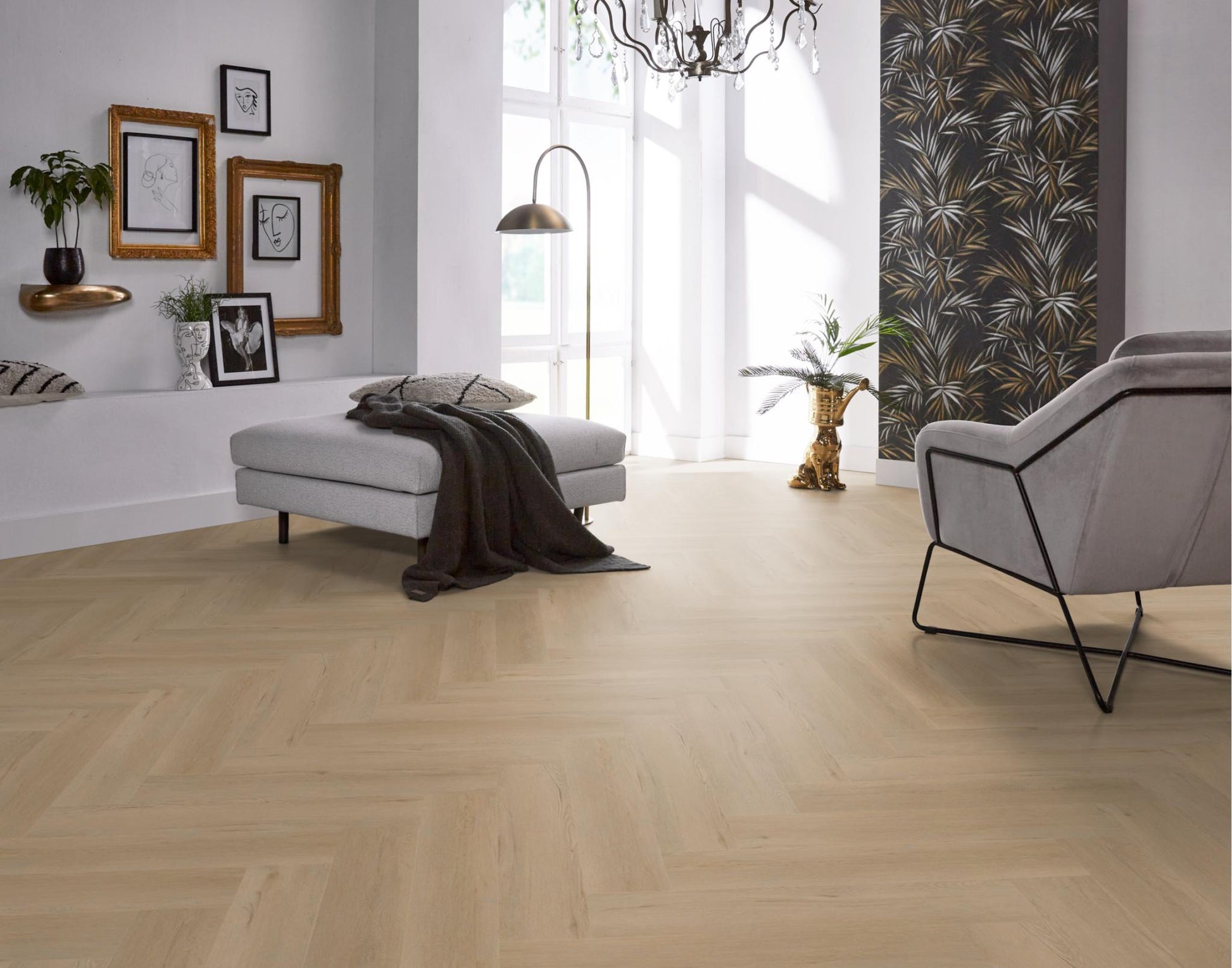 Floorlife Yup Leyton Herringbone Beige Dryback PVC - Solza.nl