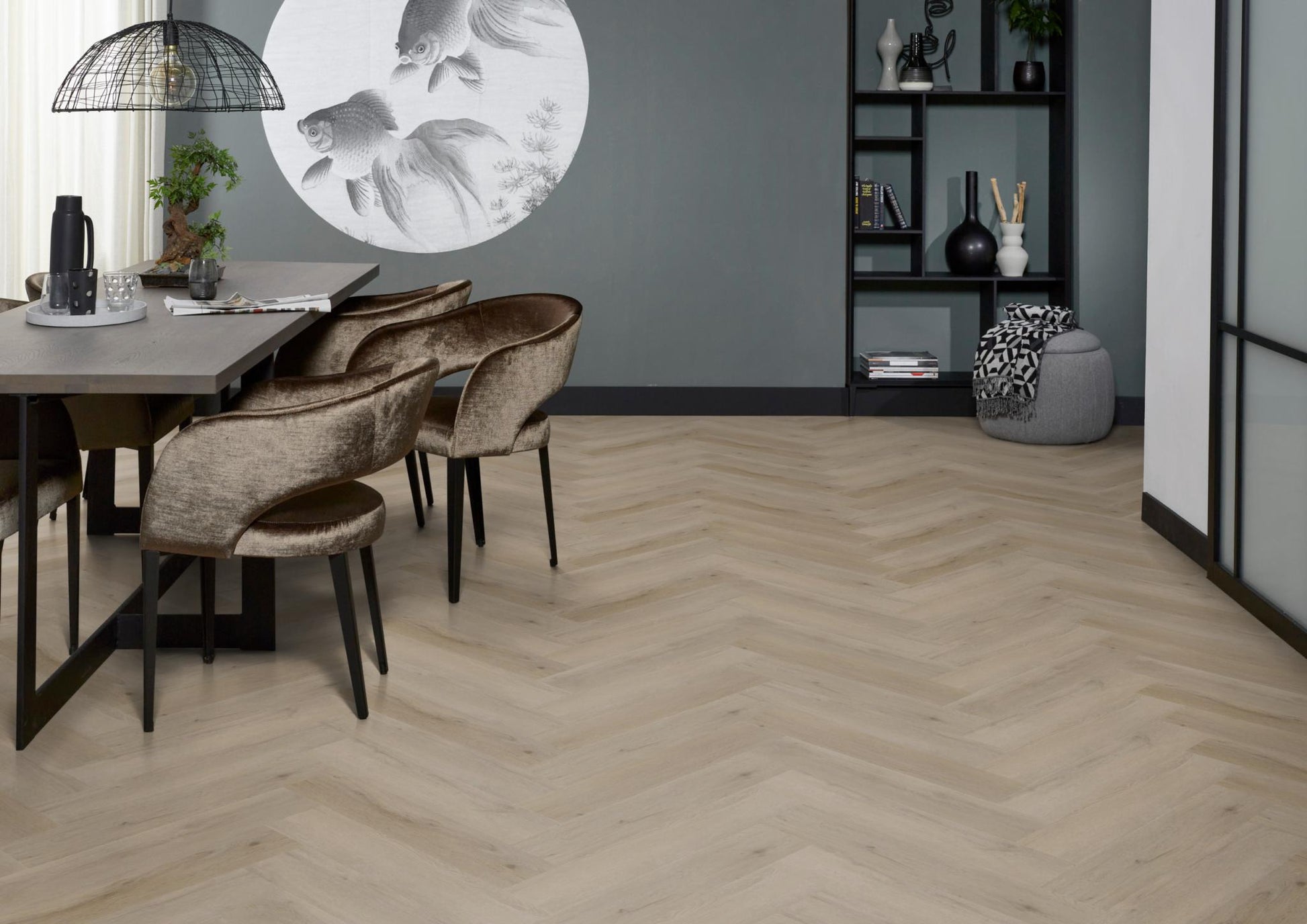 Floorlife Yup Leyton Herringbone Light Oak Dryback PVC - Noestarm visgraat - Solza.nl